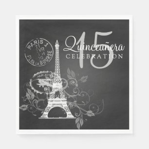 Guardanapo De Papel Preto elegante de Paris do partido de Quinceanera