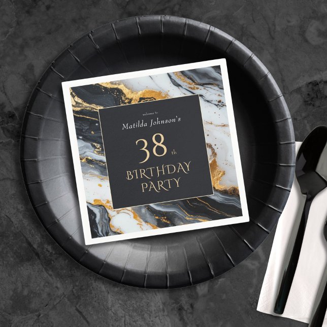 Guardanapo De Papel Preto Elegante e Dourada qualquer Festa de anivers (Elegant Black and Gold Any Age Birthday Party Napkins)