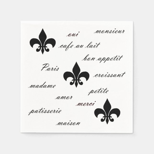 Guardanapo De Papel Preto Francês em Branco (Frente)