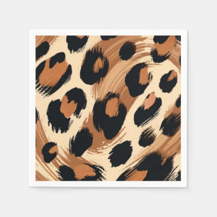 Guardanapo De Papel Preto Marrom Creme Pintado Leopardo Estampa de Ani