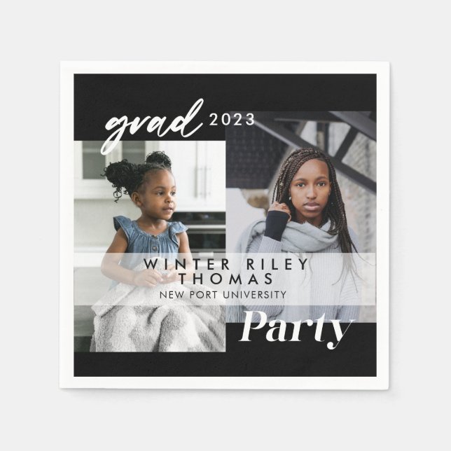 Guardanapo De Papel Preto Moderno E Agora Duas Festas de formatura Fot (Frente)