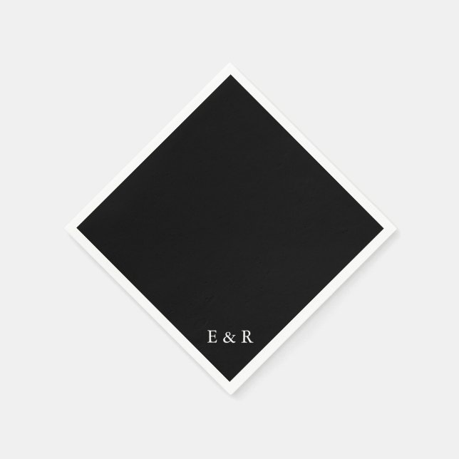 Guardanapo De Papel Preto Sólido com Detalhe de Casamento Branco (Canto)