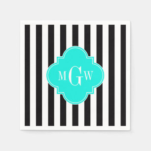 Guardanapo De Papel Preto Whisfoil Azul Aqua Quatrefoil 3 Monograma