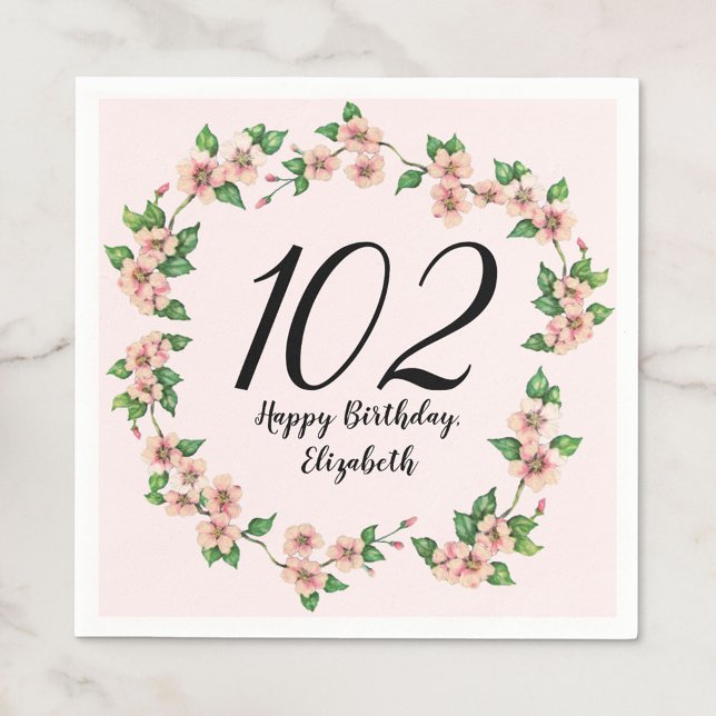 Guardanapo De Papel Pretty 102nd birthday blush pink floral (Criador carregado)
