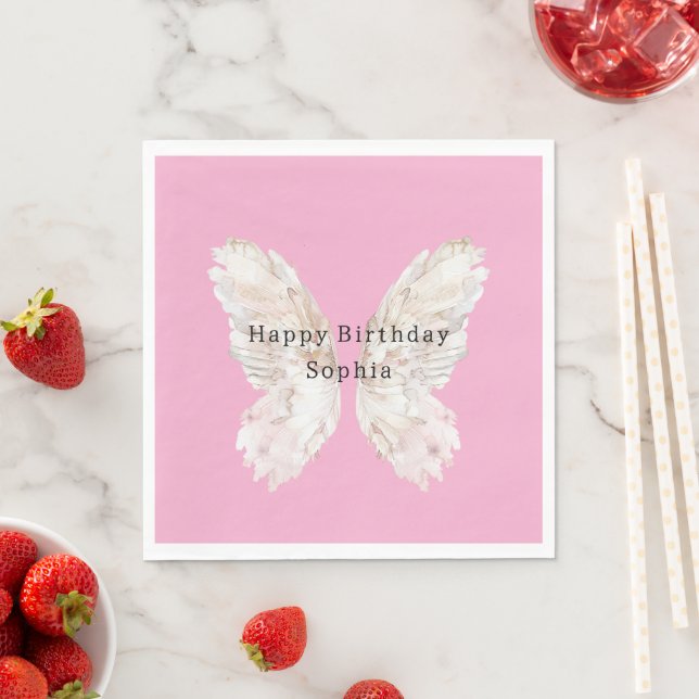 Guardanapo De Papel Pretty Girly Pink Butterfly Wings Birthday (Insitu)