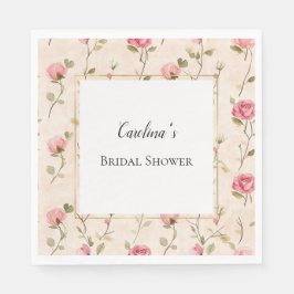 Guardanapo De Papel Pretty Pink Cream Roses Floral Bridal Shower  