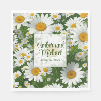 Guardanapo De Papel Primavera branco floral verde margarida verde