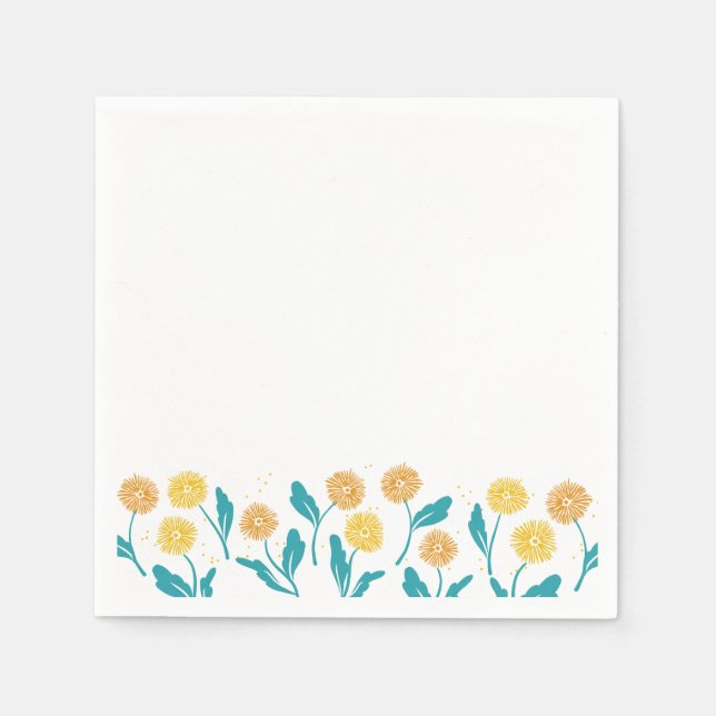Guardanapo De Papel Primavera Dandelion Flores e Folhas Design (Frente)