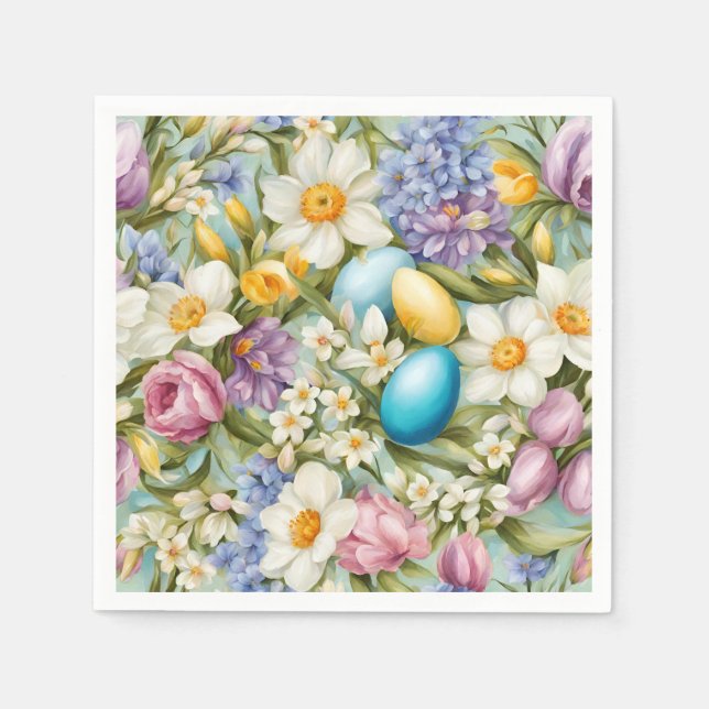Guardanapo De Papel Primavera. Narciso, Hyacintos, Tulipas, Ovos de Pá (Frente)
