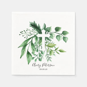 Guardanapo De Papel Primavera Verde Cruz Botânica Primeira Comunhão