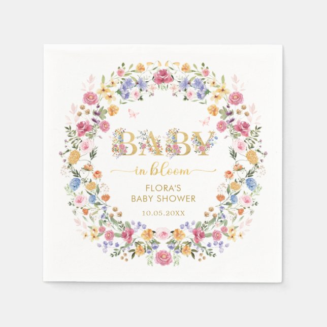 Guardanapo De Papel Primavera Wildflower Garden Wreath Girl Baby in Bl (Frente)