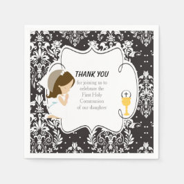 Guardanapo De Papel Primeira Comunhão Brunette Girl Black Damask