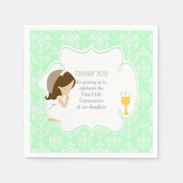 Guardanapo De Papel Primeira Comunhão Brunette Girl Green Damask