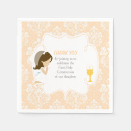 Guardanapo De Papel Primeira Comunhão Brunette Girl Peach Damask