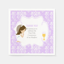 Guardanapo De Papel Primeira Comunhão Brunette Girl Purple Damask