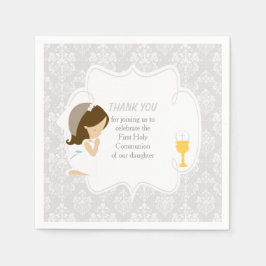 Guardanapo De Papel Primeira Comunhão Brunette Girl Silver Damask