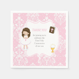 Guardanapo De Papel Primeira Comunhão Brunette Hair Girl Obrigado