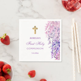 Guardanapo De Papel Primeira Comunhão com Wisteria em Aquarela