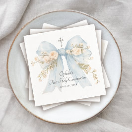 Guardanapo De Papel Primeira Comunhão da Menina Laço Floral Azul Empoe