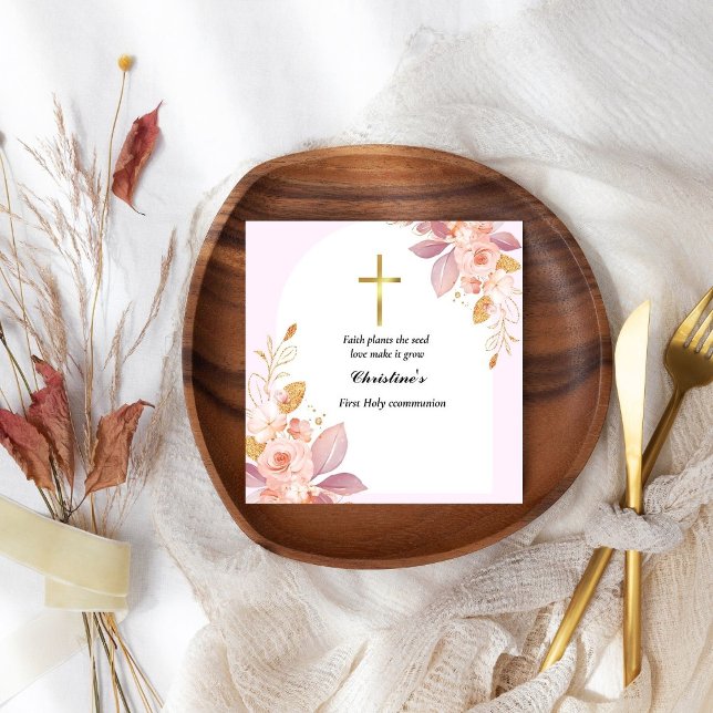 Guardanapo De Papel Primeira comunhão de splash de Aquarela rosa (Criador carregado)