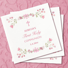 Guardanapo De Papel Primeira Comunhão Flores Rosa