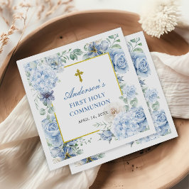 Guardanapo De Papel Primeira Comunhão Sagrada Dusty Blue Floral
