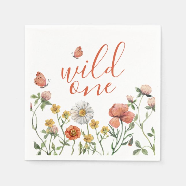 Guardanapo De Papel Primeira festa de aniversário de flor selvagem (Frente)