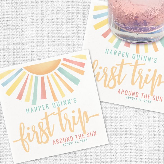 Guardanapo De Papel Primeira viagem em torno do primeiro aniversario d (First Trip Around The Sun 1st Birthday Napkins)