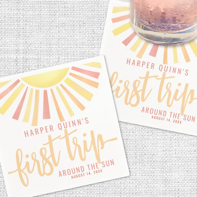 Guardanapo De Papel Primeira viagem em torno do primeiro aniversario d (First Trip Around The Sun 1st Birthday Napkins)