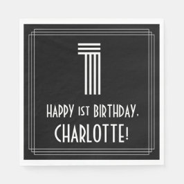 Guardanapo De Papel primeiro aniversario: Art Deco Inspira "1" + Nome