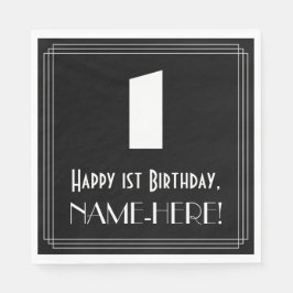 Guardanapo De Papel primeiro aniversario: Art Deco Inspira "1" + Nome