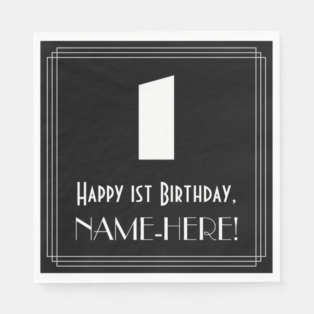 Guardanapo De Papel primeiro aniversario: Art Deco Inspira "1" + Nome (Frente)