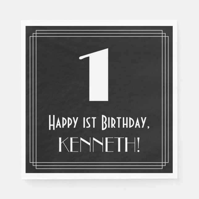 Guardanapo De Papel primeiro aniversario ~ Arte Deco Inspirou a aparên (Frente)