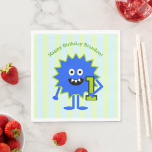 Guardanapo De Papel primeiro aniversario Azul, Monstro Verde Bonito, F