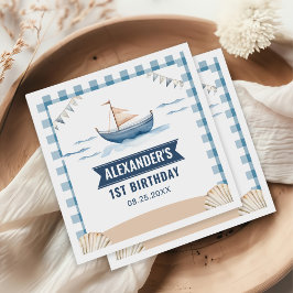Guardanapo De Papel Primeiro aniversario Azul Náutico Moderno