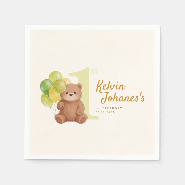 Guardanapo De Papel Primeiro Aniversário Beary (Frente)