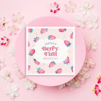 Guardanapo De Papel Primeiro aniversario Berry Strawberry Primeira Fes