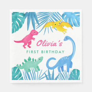 Guardanapo De Papel Primeiro aniversario Colorido da Menina Dinossauro