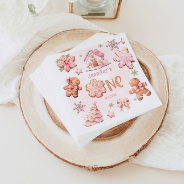 Guardanapo De Papel Primeiro aniversario Cookie de Natal rosa (Criador carregado)