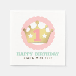 Guardanapo De Papel Primeiro Aniversário Coroa de Princesa Dourada & R