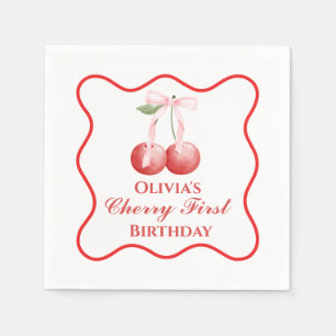 Guardanapo De Papel Primeiro aniversário da Cherry Pink Arco Gingham