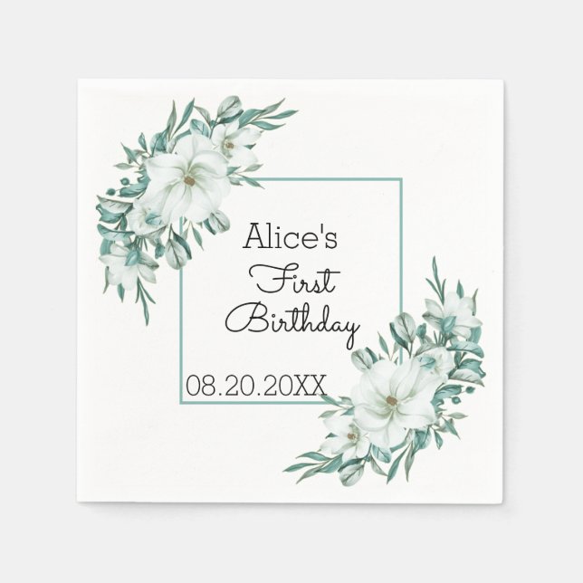 Guardanapo De Papel Primeiro aniversario da Flora Verde da Magnolia Br (Frente)