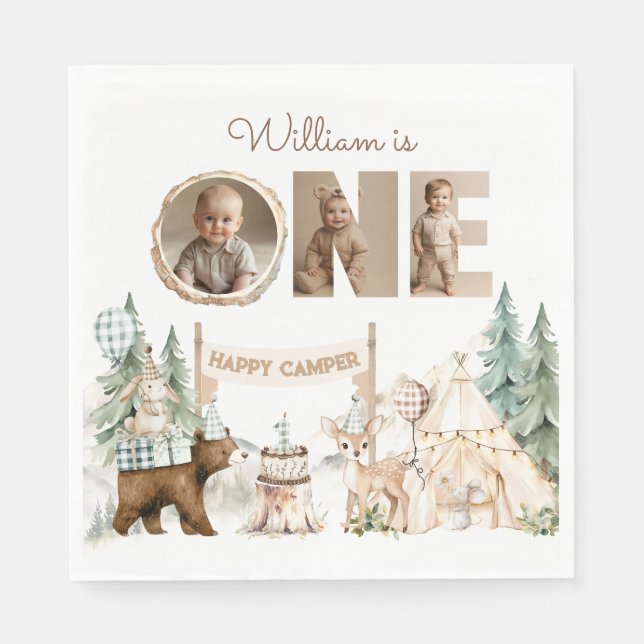Guardanapo De Papel Primeiro Aniversário da Foto Feliz do Camper (Frente)