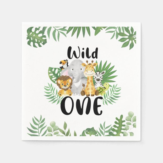 Guardanapo De Papel Primeiro aniversario de Animais Safari Selvagens C (Frente)