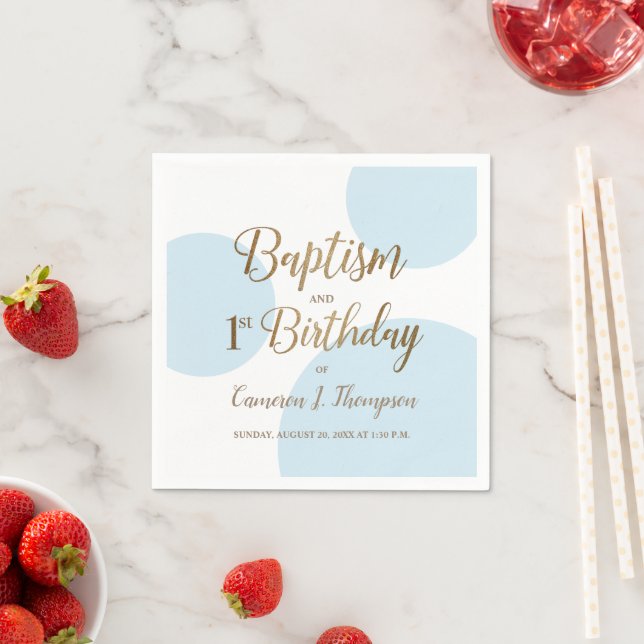 Guardanapo De Papel Primeiro aniversario de Batismo Dourado Azul (Insitu)