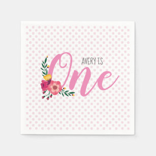 Guardanapo De Papel Primeiro aniversario de Bebê Floral Cor-de-Rosa