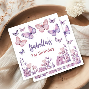 Guardanapo De Papel Primeiro aniversario de Borboleta Floral Rosa