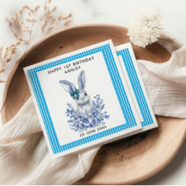 Guardanapo De Papel Primeiro aniversario de Coelho Floral Azul para Cr