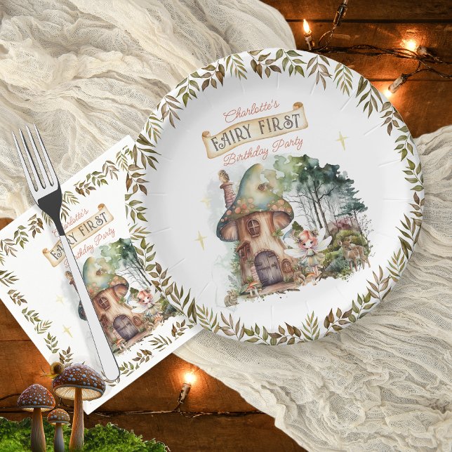 Guardanapo De Papel Primeiro aniversario De Cogumelo De Primeira Madei (Fairy First Woodland Animals Mushrooms Girl's 1st Birthday Party Paper Napkin (plates sold separate))