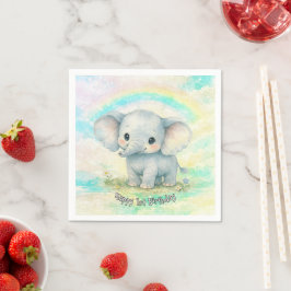 Guardanapo De Papel Primeiro Aniversário de Elefante Arco-Íris Neutro